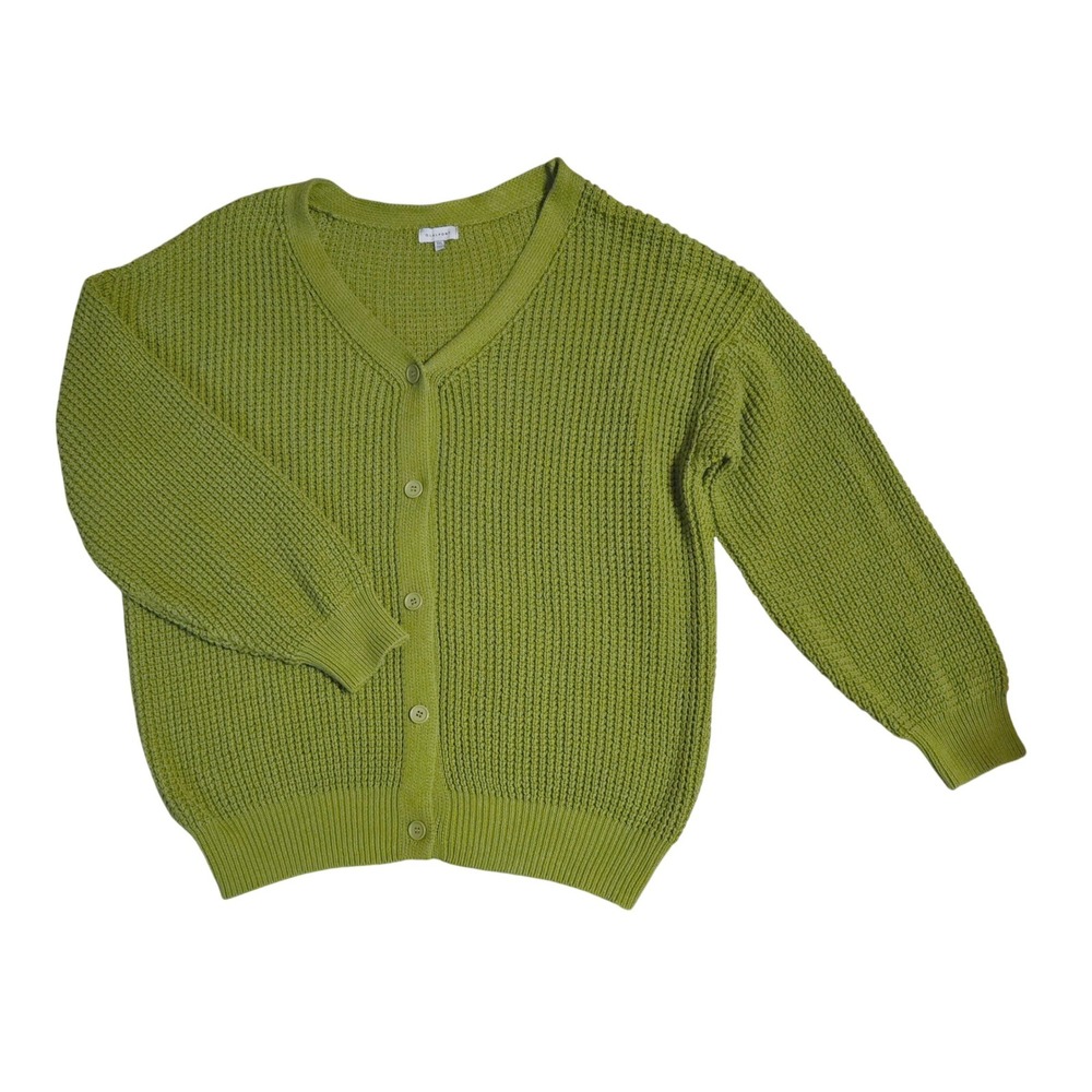 Qualfort Womens Green 100% Cotton Waffle Knit Button Front Cardigan Sweater 3XL